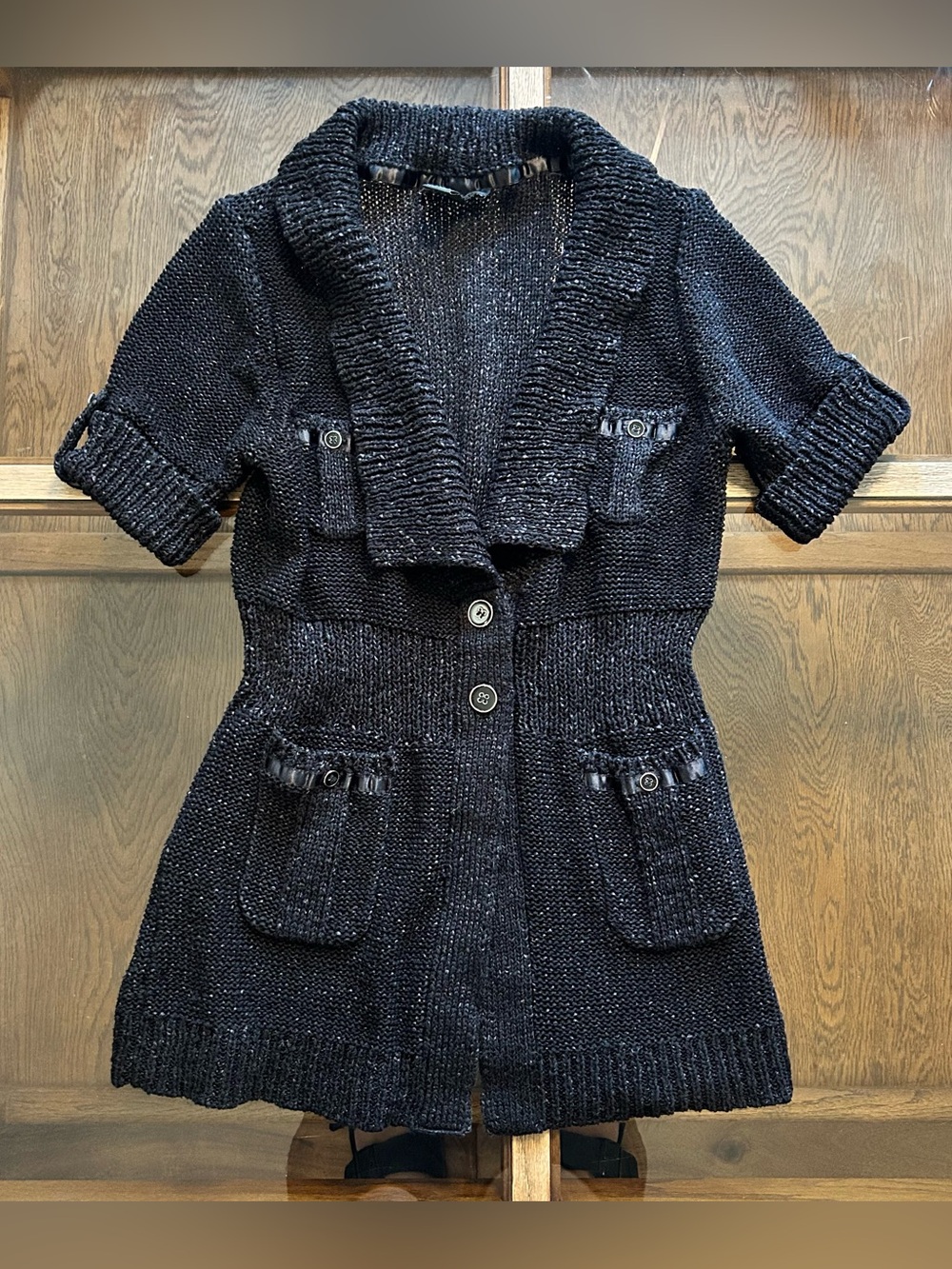 White House Black Market Black Short-Sleeve Knit Cardigan
